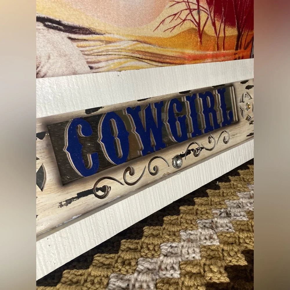 wooden mirror w/ cowgirl + rhinestones hobby lobby